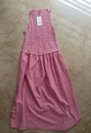 ZARA Pink Gingham Dress Maxi thumbnail 1
