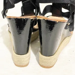 Coach Size 9.5 Black Maryanne Logo Platform Sandal Espadrille Cork Wedge Heels thumbnail 6