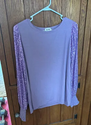 Bibi Lavender Long Sleeved Top. Sequin Sleeves. Purple Size XL thumbnail 1