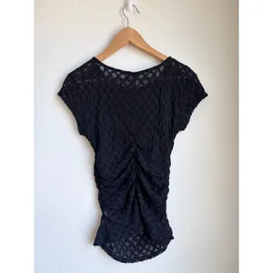 FREE PEOPLE Intimately Textured Mesh Black Ruched Short Sleeve Top Womens Small thumbnail 3