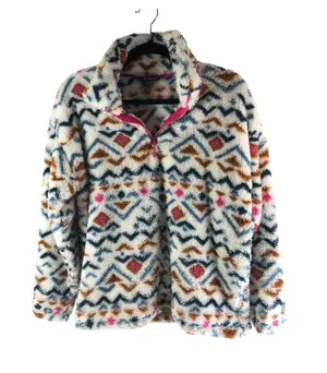 Eddie Bauer Womens Fuzzy Half-Zip Pullover Jacket Colorful Aztec Print L Soft thumbnail 1
