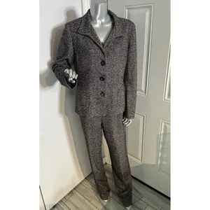 Vintage Carlisle Black White Marled tweed herringbone Pant Suit Wool Blend 12 thumbnail 9