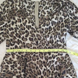 Cupshe Leopard Mini Dress Tiered Flounce & Ruffle Bishop Sleeve Brown Sm Mobwife thumbnail 6