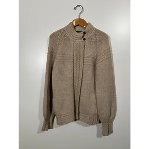 Vintage 100% Wool Sweater Eddie Bauer Tan Zip-Up Cardigan Pockets Size Medium thumbnail 2