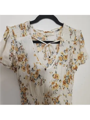 Love Crazy Women's M Cream Floral Smocked-Waist Mini Dress V-Neck/Ties Front thumbnail 11
