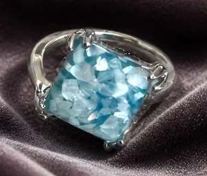 Gorgeous Stainless Steel Silver w/ Gorgeous Frosted Blue/W Color Gemstone Size 8 thumbnail 1