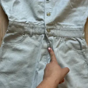 NWT ZARA Metallic Denim 100% Cotton DustyBlue Shimmer Short Romper 6929/201 Sz S thumbnail 11