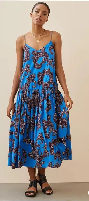 Anthropologie Flounced Paisley Midi Dress Size M thumbnail 1