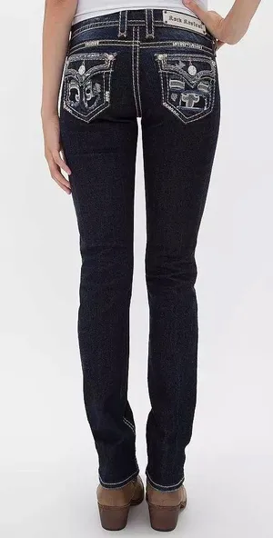 Rock Revival Karla Straight Leg Jeans Distressed Dark Wash Size 25 thumbnail 2