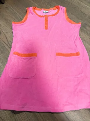 Tuckernuck Pink Terry Tank with Orange Trim and Front Buttons Dress: Size XXL thumbnail 1