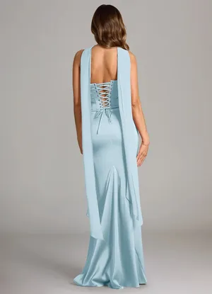 Azazie Sorrell Sky Blue Corset Maxi Gown with Draped Scarf thumbnail 4