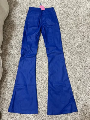 NWT Edikted blue faux leather flare jeans thumbnail 4