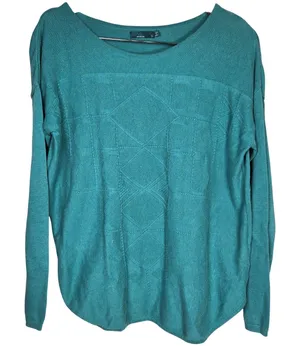 Prana‎ Stacia Sweater Teal Green Geometric Knit Organic Cotton Size S thumbnail 1