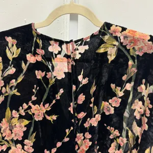 Lucy Paris‎ Black Floral Velvet Burnout Faux Wrap Midi Dress Pink Flowers Small thumbnail 6