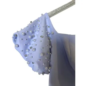Eliza J Periwinkle Blue Embellished Puff Shoulder Maxi Dress Gown thumbnail 5