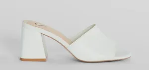 White Square Toe Block Heel Mules thumbnail 2