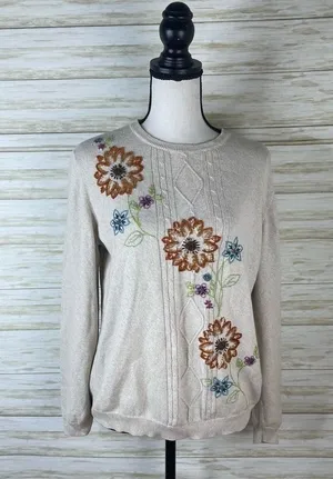 Vintage Alfred Dunner Floral Embroidered Beaded Grandmacore Sweater thumbnail 1
