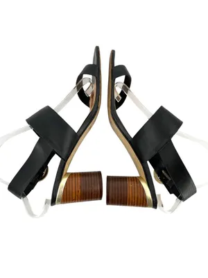 Ted Baker Azmara Black Leather Slingback Sandals Gold Buckle Block Heel Size 40 thumbnail 4