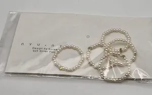 NWT Nyu Nyu Set Of 5 Faux Pearl Rings thumbnail 1
