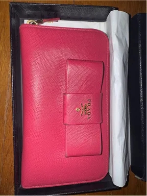 Prada Saffiano Leather Bow Wallet, One Size, Pink thumbnail 7