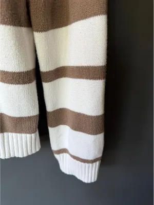 Liz & Co. Brown and White Striped Cotton Half-Zip Sweater, Size M thumbnail 11