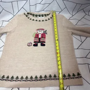 Christopher & Banks Sweater Medium Tan Santa Hand Embroidered‎ Christmas Holiday thumbnail 8