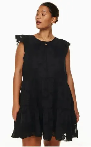 Aritzia Wilfred Sidonie Tiered Black Babydoll Dress Flutter Sleeve Lined 1478 thumbnail 1