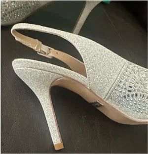 Lauren Lorraine Rachel Silver Shimmer Pointed Toe Embellished Slingback Pumps thumbnail 8