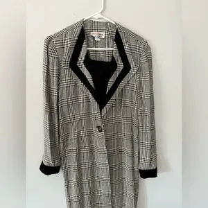 VTG Patty O’Neil Plaid Houndstooth Longline Coat Black White Pattern Size M 6 thumbnail 7