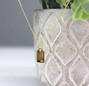 14k gold plated 925 sterling silver zirconia tag pendant necklace thumbnail 3