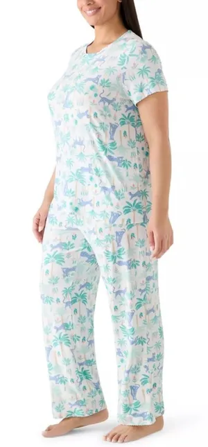 Crown & Ivy Pajama Set Top 2X‎ Pants 4X White Blue Leopard Palm Tree Print NWT thumbnail 1