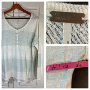 Free People Beach Boho Colorblock‎ Linen Blend Sweater Women XS Oversized Resort thumbnail 2