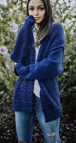 Free People High Hopes Chunky Knit Open‎ Front Cardigan in Blue Combo Size Large thumbnail 1