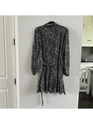 ZARA Woman Black/White Semi-sheer Printed Short Shirt Dress thumbnail 6