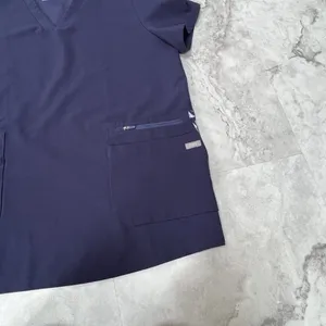 FIGS Technical Collection Blue Feather Fabric Trim Scrub Top‎ Size Medium M thumbnail 3