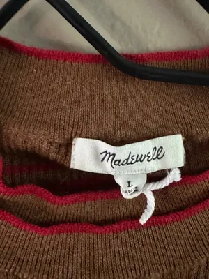 Madewell Merino Wool/ Silk Blend Knit Pullover Sweater Brown Red Striped L Women thumbnail 4
