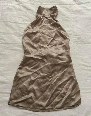 High neck backless gold satin micro mini dress size small thumbnail 1