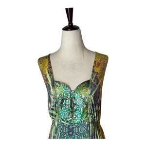 One World Dress Women XL‎ Yellow Green Floral Paisley Maxi Casual Boho Colorful thumbnail 4