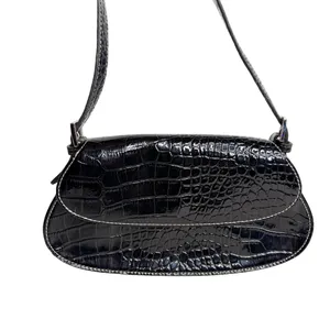 Liz Claiborne Vegan Leather Croc Embossed Small Black Shoulder Bag thumbnail 4