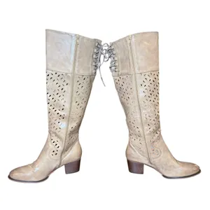 Boutique by Corkys Gabbie Taupe Perforated‎ Lace Up Back Tall Boots Womens 11 thumbnail 5