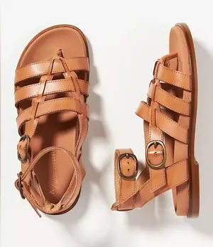 Anthropologie Brown Double Buckle Gladiator Sandals Size 36 EU thumbnail 1