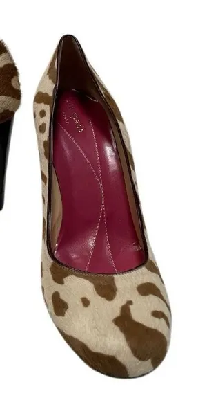 Kate Spade NY Cow Print Block‎ Heel Pump Women’s 9 Calf Hair Italy Tan Brown thumbnail 1