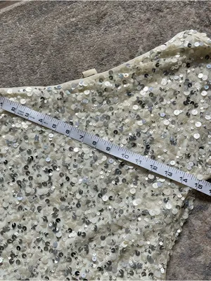 Y2K Vintage Arden B White and Silver Sequin One Shoulder Mini Party Dress Small thumbnail 6