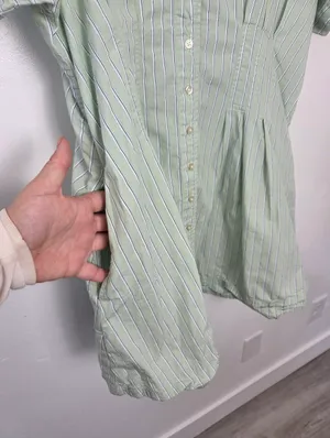 100% Cotton Lime Pastel Green Striped Shirt Dress Academia Preppy Plus Size XXL thumbnail 5