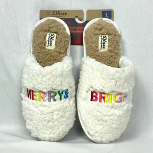 Merry & Bright Slippers Teddy Slide Dearfoams Women's Lg 9/10 Rainbow Stitching thumbnail 6