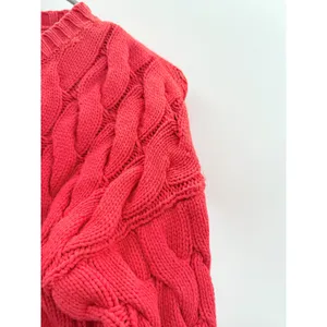 J.Crew Cable Knit Sweater Women's Small‎ Medium Red Cotton Side Slit Cozy thumbnail 8