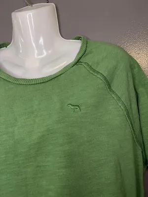 PINK Victoria's Secret Shirt Womens Small Green Cropped Raglan Dog Tee Top thumbnail 2