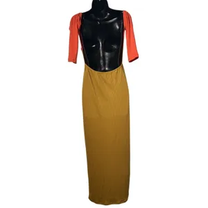 Unbranded Women Size Large Yellow Orange‎ Colorblock Backless Maxi Bodycon Dress thumbnail 4