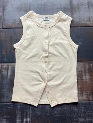 Cotton On Button-Up Butter Yellow Tank thumbnail 1