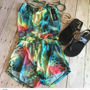 HYPE Watercolor Abstract Tie Shoulder Shorts Romper Jumper Jumpsuit thumbnail 8